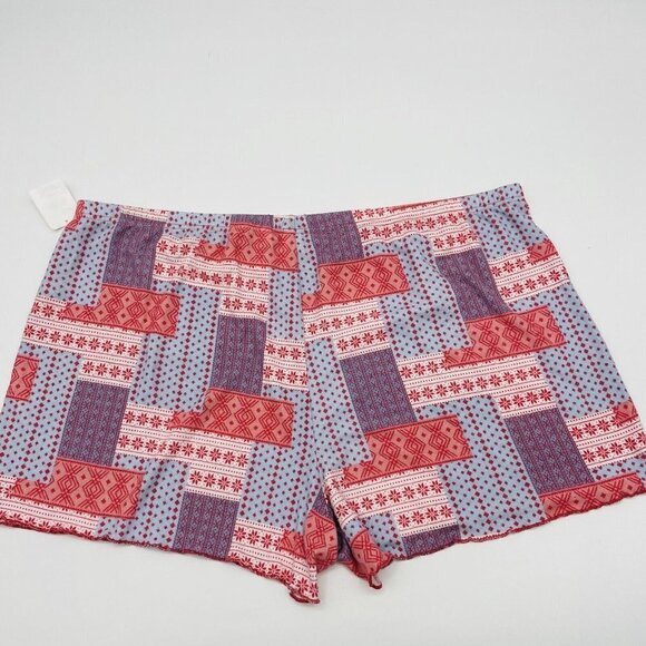 BP Womens Plus Size 3X Snowflake Print Brushed Knit Sleep Shorts Red/Blue 082 - Picture 3 of 6